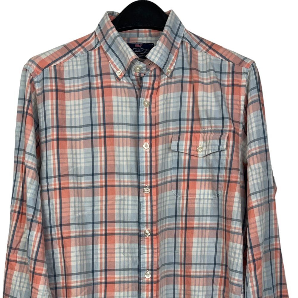 Vineyard Vines Men's Medium Slim Fit Crosby Shirt 100% Cotton Blue Peach Plaid